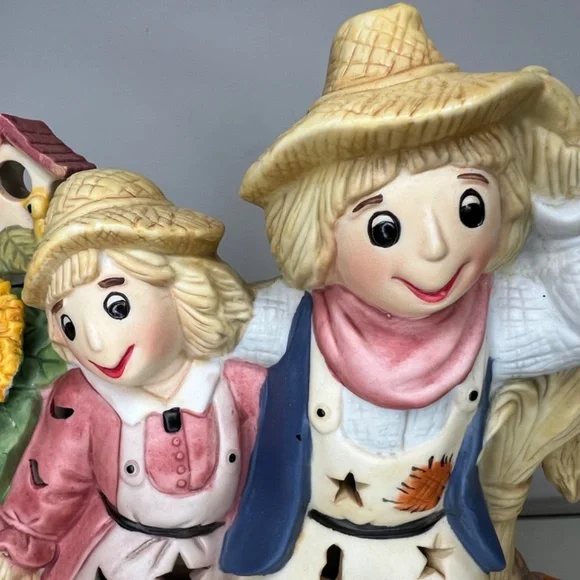 Scarecrow Family PartyLite Vintage Candle Holder Pumpkins Halloween Fall -EUC - Picture 10 of 16